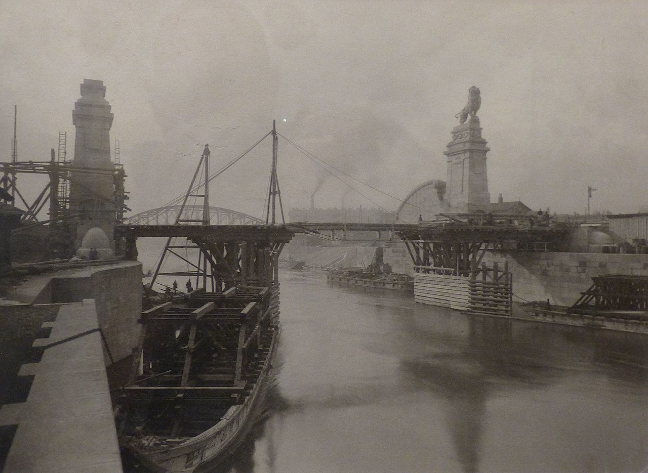 Ansicht des Baues des Nussdorfer Wehrs, Schemerlbrücke